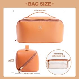 Travel Makeup Bag Portable Large Capacity Toiletry Bag Perfect For Organizing Travel Size Toiletries, Flat Opening For Easy Access With 1 Makeup Brush